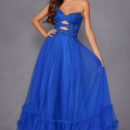 Juliet JT2561S Strapless Sweetheart Keyhole Bodice Tulle A-Line Gown