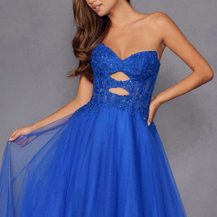 Juliet JT2561S Strapless Sweetheart Keyhole Bodice Tulle A-Line Gown