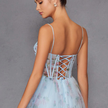 Juliet JT2562S Floral Print Strapless A-Line Tulle Gown