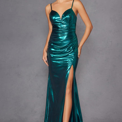 Juliet JT2567U Metallic Fitted Evening Gown