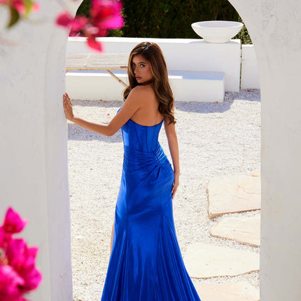 Juliet JT2578H Long Sweetheart Strapless Fitted Metallic Prom Gown