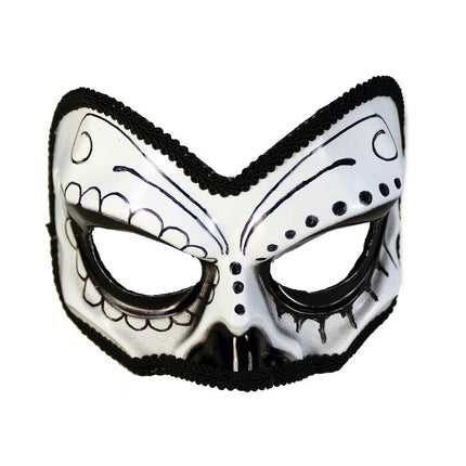 Black and White Day of the Dead Tuxedo 1/2 Skull Eye Mask