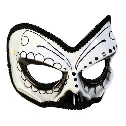 Black and White Day of the Dead Tuxedo 1/2 Skull Eye Mask
