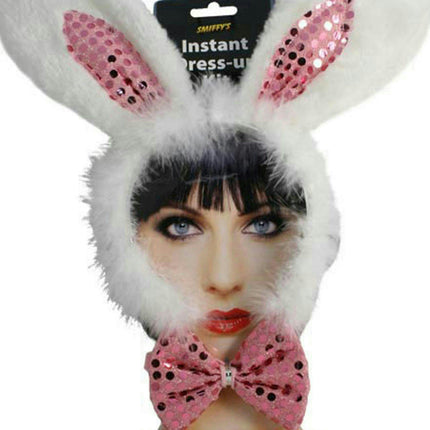 Sequined Bunny Rabbit Ears and Bow Tie Easter Costume Accessory Set
