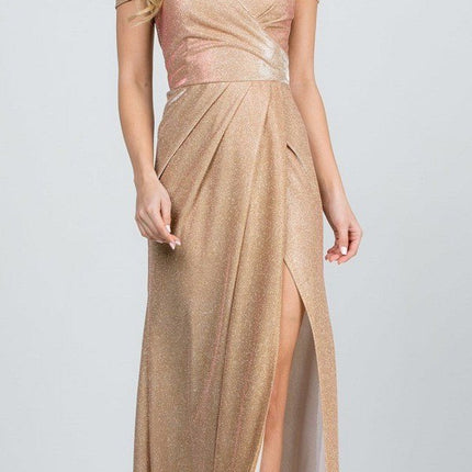 CLEARANCE - La Scala 25854 Off The Shoulder Glittery Jacquard Gathered Gown (Size L)