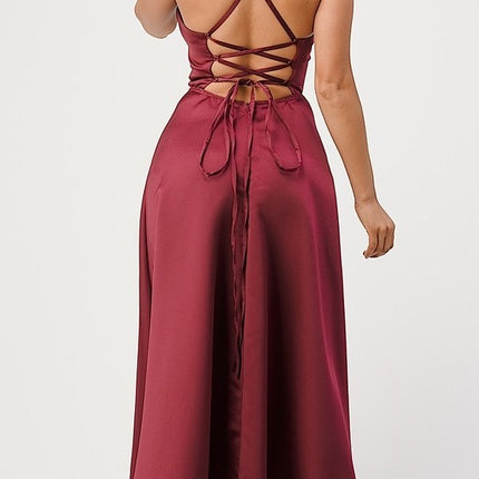 CLEARANCE - La Scala 25895 Open Side Back Spaghetti Tie Stretch Satin Gown (Size XL)