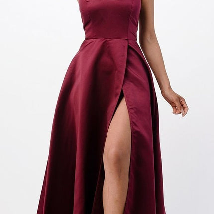 CLEARANCE - La Scala 25895 Open Side Back Spaghetti Tie Stretch Satin Gown (Size XL)