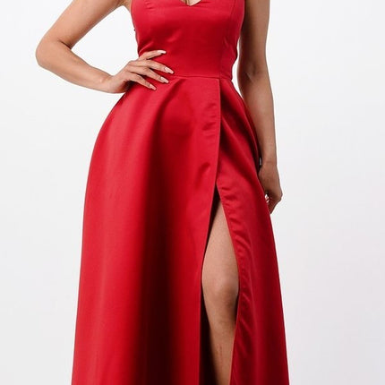CLEARANCE - La Scala 25895 Open Side Back Spaghetti Tie Stretch Satin Gown (Size XL)