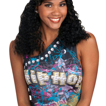 Hip Hop Girlfriend Hat with Attached Black Curly Wig