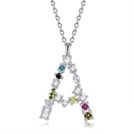 26 Alphabet Necklaces Opal Zirconia 925 Sterling Silver Necklace