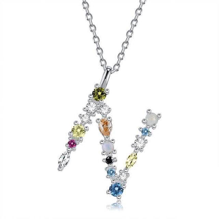 26 Alphabet Necklaces Opal Zirconia 925 Sterling Silver Necklace