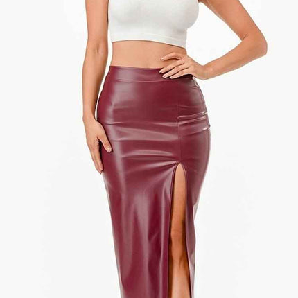 CLEARANCE - La Scala 26019 Mid Length PU leather Pencil Black Skirt (Small)