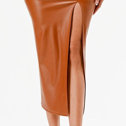 CLEARANCE - La Scala 26019 Mid Length PU leather Pencil Burgundy Skirt (Small) (Copy)