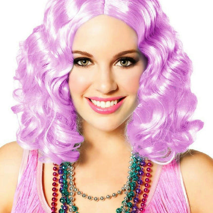 Party Pastel Purple Lilac Short and Curly Flapper Adult Costume Wig