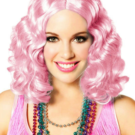 Party Icy Pastel Pink Short and Curly Flapper Adult Costume Wig