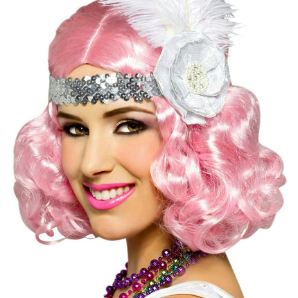 Party Icy Pastel Pink Short and Curly Flapper Adult Costume Wig