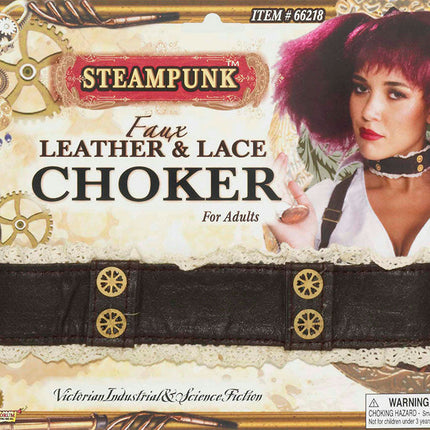 Steampunk Faux Leather Lace and Gears Choker Costume Jewelry