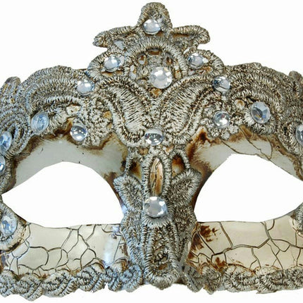 Silver Crackle Brazilian Diamond Masquerade Eye Mask With Lace and Rhinestones