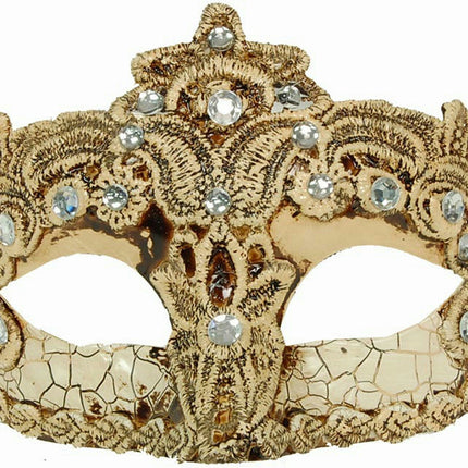 Beige Crackle Brazilian Diamond Masquerade Eye Mask With Lace and Rhinestones