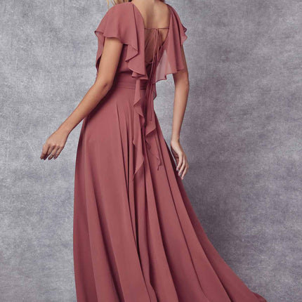 Juliet 261 Flutter Sleeve Formal Dress Cascade Back