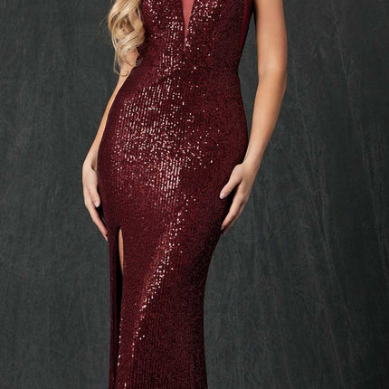 Juliet 264 Long Fitted Sequin Dress Sheer Sides