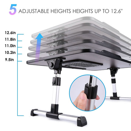 26.6 Foldable Adjustable Laptop Tray Stand Desk with CPU Cooling Fans & Mouse Pad