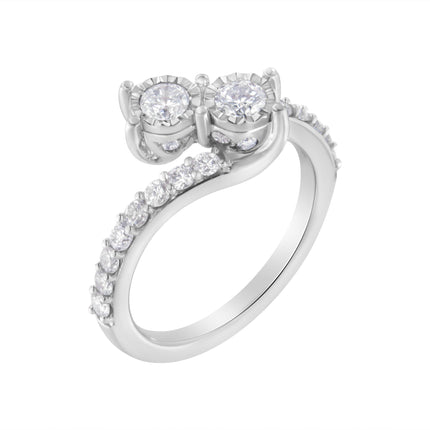 10K White Gold Two-Stone Miracle-Set Diamond Bypass Ring (1 Cttw, H-I Color, I1-I2 Clarity) - Size 6