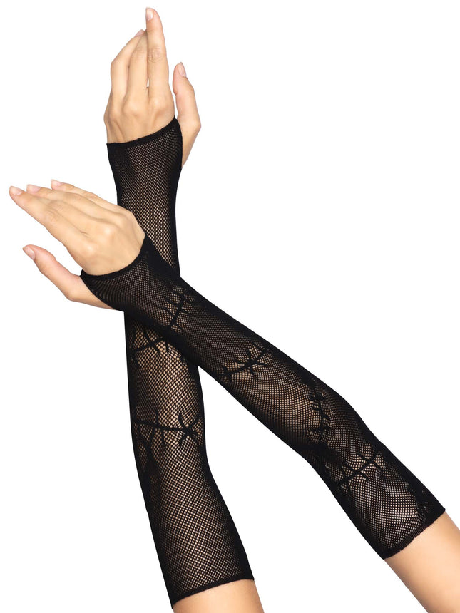 Stitched Up Fishnet Arm Warmers - Black - O/S