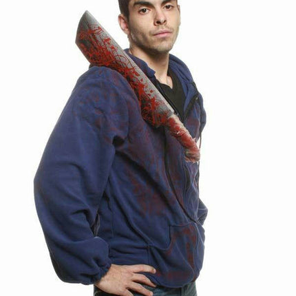Morbid Bloody Machete Weapon Victim Adult Blue Hoodie Costume Jacket 2XL