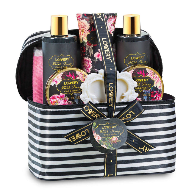 Home Spa Gift Basket, Bath & Body Set - Fresh Peony in Bag