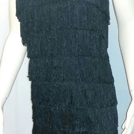 Women's Black 1920's Deluxe Flapper 8 Tiered Fringe Costume Dress Beaded Straps