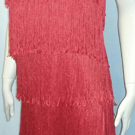 Women's Red 1920's Deluxe Flapper 4 Tiered Fringe Costume Dress Beaded Straps
