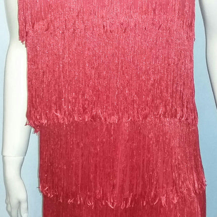 Women's Red 1920's Deluxe Flapper 4 Tiered Fringe Costume Dress Beaded Straps