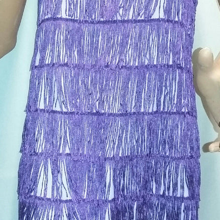 Women's Purple 1920's Deluxe Flapper 9 Tiered Fringe Costume Dress Beaded Straps