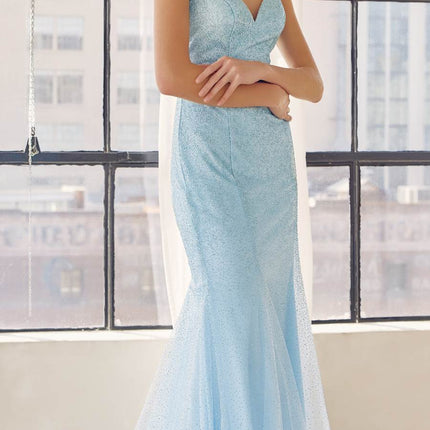 Juliet 271 Glitter Mesh Fitted Evening Gown
