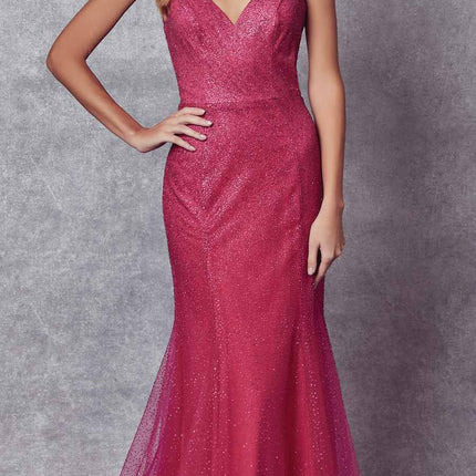 Juliet 271 Glitter Mesh Fitted Evening Gown