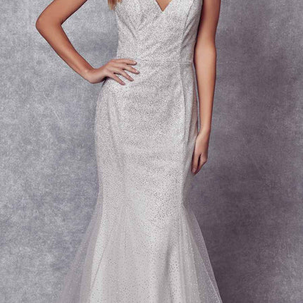 Juliet 271 Glitter Mesh Fitted Evening Gown