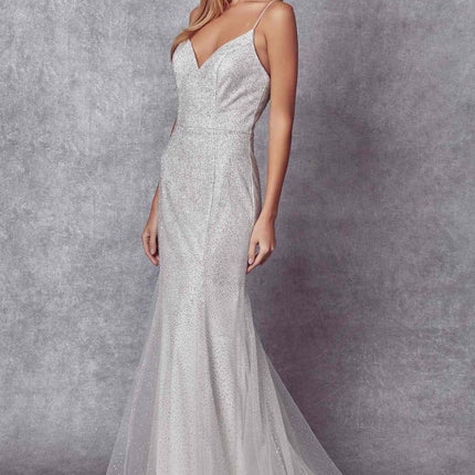 Juliet 271 Glitter Mesh Fitted Evening Gown