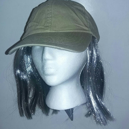 Party On Washed Denim Cotton Adjustable Baseball Cap With Attached Grey Hair Hat