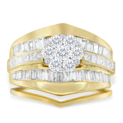 14K Yellow Gold 2-1/3 Cttw Diamond Cluster Channel Set Chevron Shaped Band Engagement Ring & Wedding Band Set (H-I Color, SI1-SI2 Clarity)- Size 5