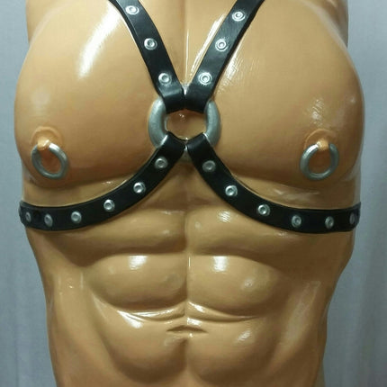 Muscle Man Plastic Chest Piece Fetish Restraint Leather Look Straps Accessory