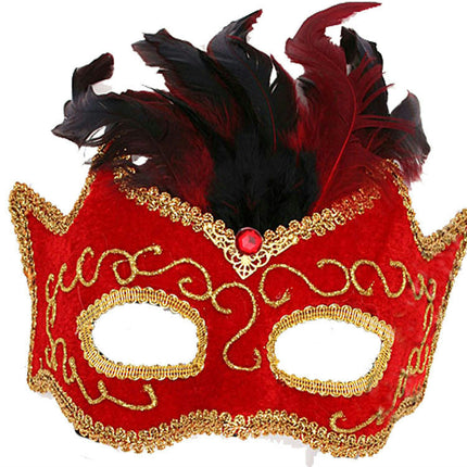 Forum Mardi Gras Red Venetian Costume Masquerade Half Mask With Feathers 57194