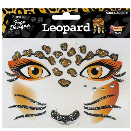 Glittered Rhinestone Leopard Face Design Art Self Adhesive Stickers Decor Makeup