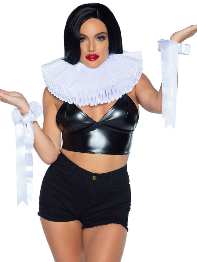 2 PC Deluxe Ruffle Neck Piece and Wrist Cuffs - White - O/S