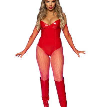 Vinyl Boned Bodysuit - Red - LARGE