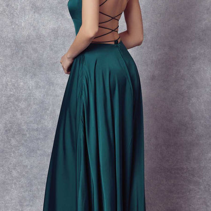 Juliet 278 Formal A-Line Satin Gown with Side Pockets