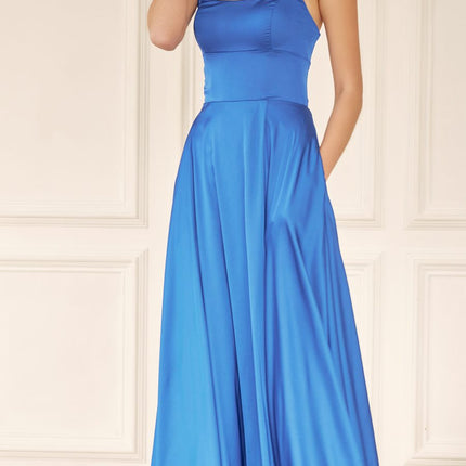 Juliet 278 Formal A-Line Satin Gown with Side Pockets