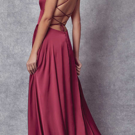 Juliet 278 Formal A-Line Satin Gown with Side Pockets