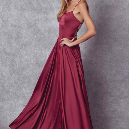 Juliet 278 Formal A-Line Satin Gown with Side Pockets