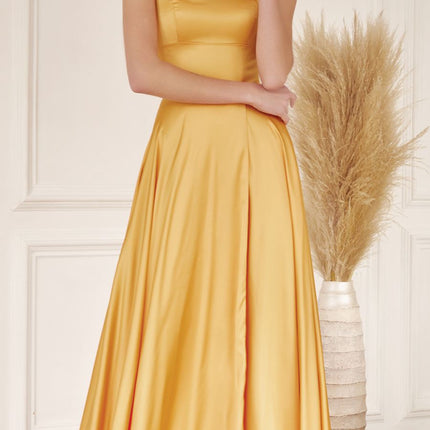 Juliet 278 Formal A-Line Satin Gown with Side Pockets